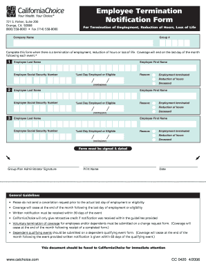 Employee Termination Notification Form
