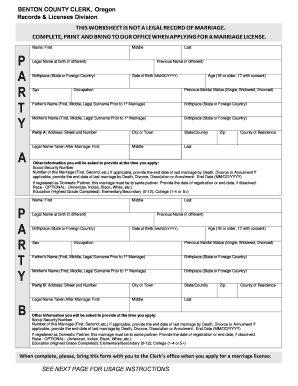 Oregon Marriage License Worksheet