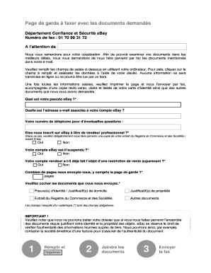 Page de garde à faxer avec les documents demandés