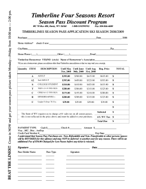 Timberline Season Pass Application