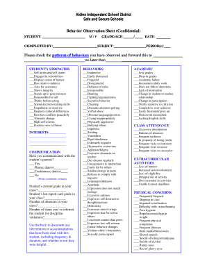 Behavior Observation Sheet