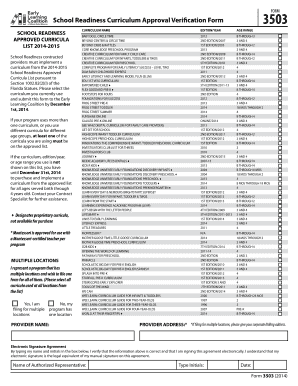 School Readiness Curriculum Approval Verification Form