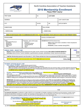 North Carolina Teacher Assistant Membership Enrollment Form