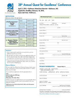 ASQ Certification Exam Application Form