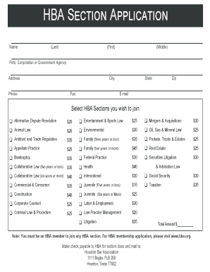 HBA Section Application Form