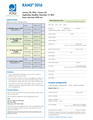ASQ Certification Exam Application Form