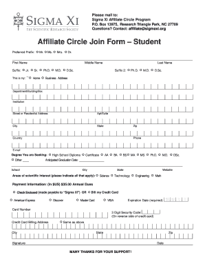 Sigma Xi Affiliate Circle Student Join Form