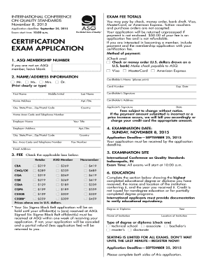 ASQ Certification Exam Application