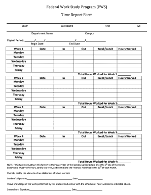 Federal Work Study Time Report Form