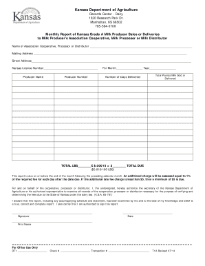 Kansas Grade A Milk Producer Sales Report