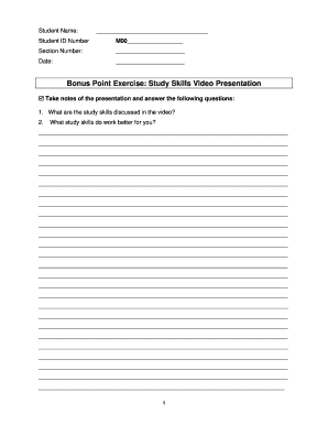 Study Skills Video Presentation Form