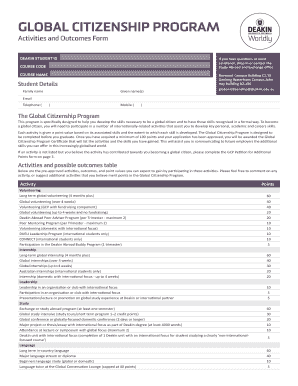 Global Citizenship Program Activities and Outcomes Form