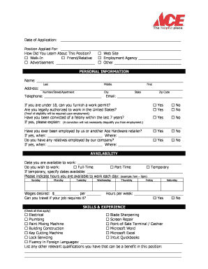 Ace Hardware Employment Application Form