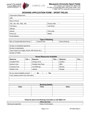 BOOKING APPLICATION FORM SPORT FIELDS - mq edu