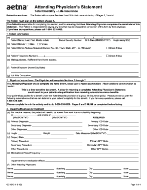 Attending Physician's Statement for Total Disability Life Insurance