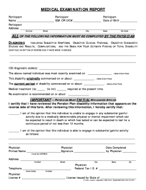 Medical Examination Report for Disability Pension