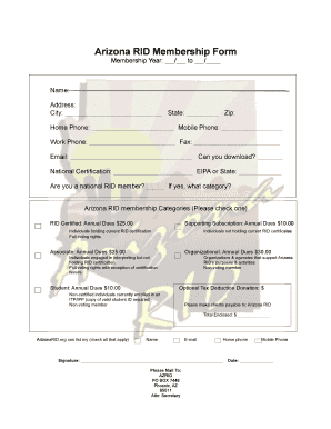 Arizona RID Membership Form