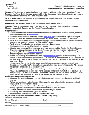 Girl Scouts Troop Cookie Program Manager Agreement