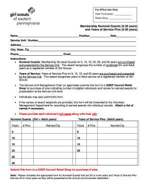 Girl Scouts Membership and Service Award Form