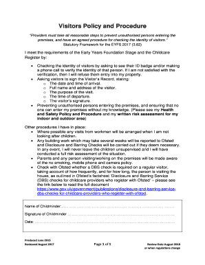 Visitor Policy and Procedure for Childcare