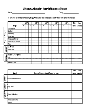 Girl Scout Ambassador Badges and Awards Record