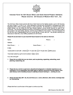 Girl Scout Award Project Advisor Interest Form