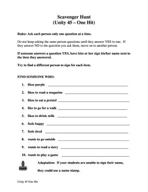 Scavenger Hunt Activity Sheet