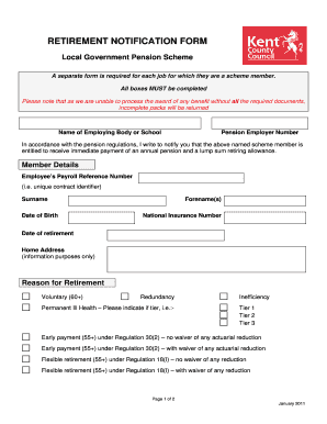 Local Government Pension Scheme Retirement Notification Form