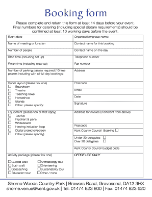 Kent County Council Event Booking Form