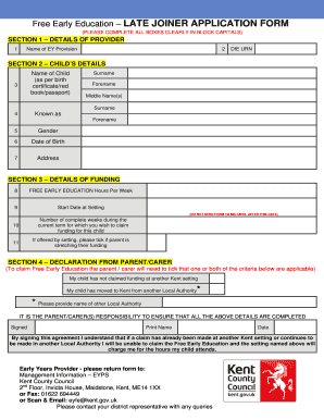 Early Education Late Joiner Application Form