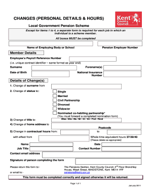 Local Government Pension Scheme Changes Form