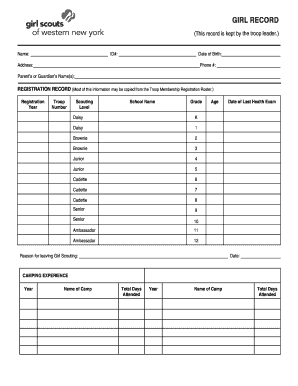 Girl Scout Registration and Activity Record