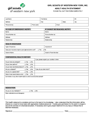 Girl Scouts Adult Health Statement