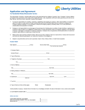 Residential Water/Wastewater Service Application and Agreement