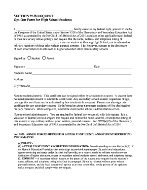 Section 9528 Opt-Out Form for High School Students