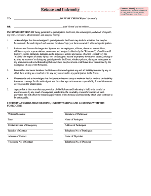 Event Participation Release and Indemnity Agreement