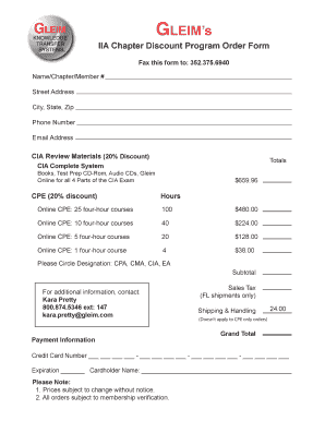Gleim IIA Chapter Discount Program Order Form