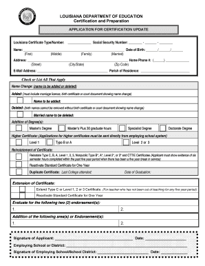Louisiana Teaching Certificate Update Application