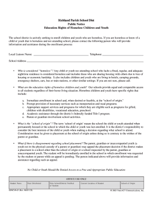 Public Notice for Education Rights of Homeless Children and Youth