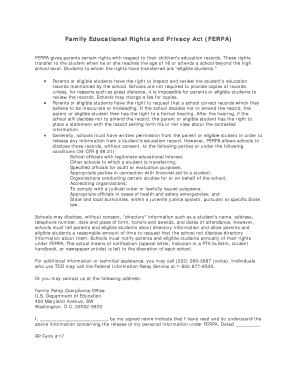 FERPA Student Privacy Rights Form