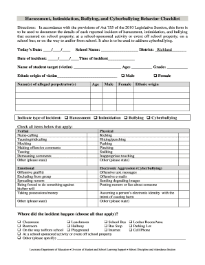 Louisiana Bullying Incident Report Form