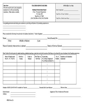 Teacher Service Record Form