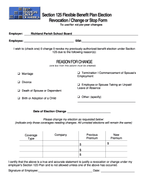 Section 125 Flexible Benefit Plan Election Change Form