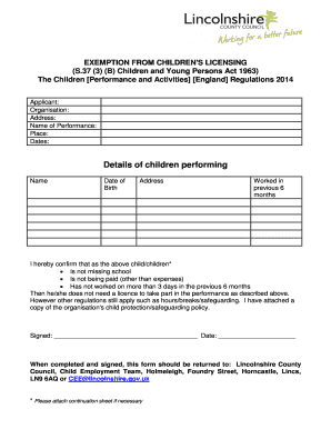 Exemption from Children's Licensing Form