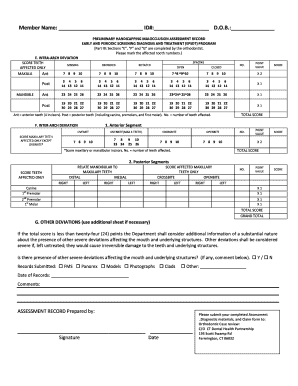 Preliminary Handicapping Malocclusion Assessment Record
