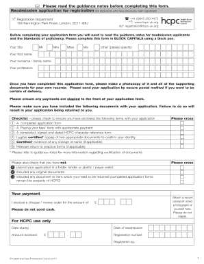 Health and Care Professions Council Readmission Application