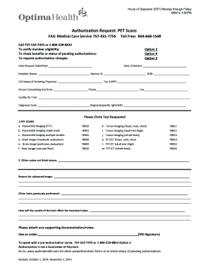 Authorization Request for PET Scans