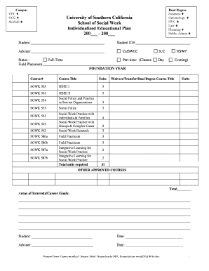 Individualized Educational Plan for MSW Program