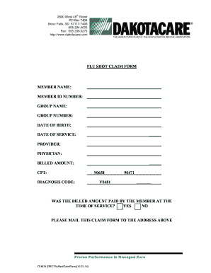 Flu Shot Claim Form