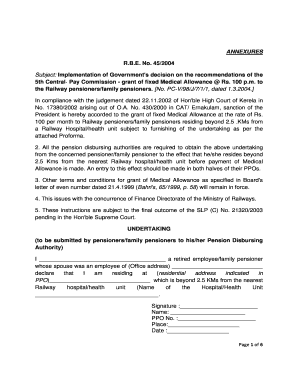 Railway Pensioner Medical Allowance Undertaking Form